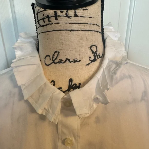 NWT Lauren Ralph Lauren Women’s White Button Down Shirt Ruffled Collar & Sleeves - Picture 2 of 10